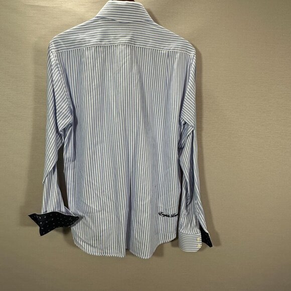 English Laundry Shirt Mens 16 Blue Stripe Cotton Long Sleeve Button Up Contrast - Picture 10 of 12